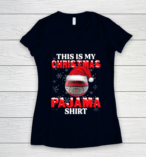 Houston Rockets This Is My Christmas Pajama Shirt NBA Women's V-Neck T-Shirt 2