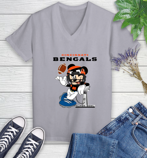 NFL Cincinnati Bengals Mickey Mouse Disney Super Bowl Football T Shirt Women's V-Neck T-Shirt 4