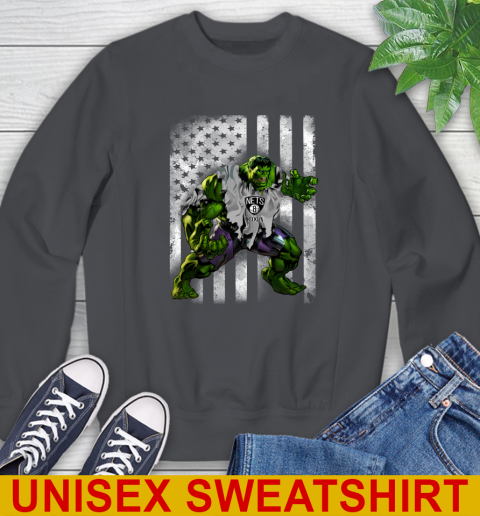 Brooklyn Nets Hulk Marvel Avengers NBA Basketball American Flag Sweatshirt 7