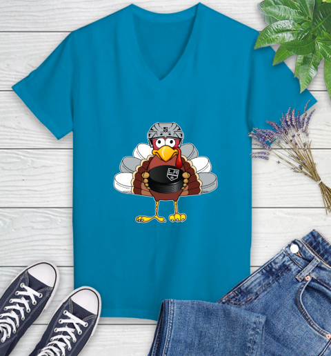 Los Angeles Kings Turkey Thanksgiving Day Women's V-Neck T-Shirt 7