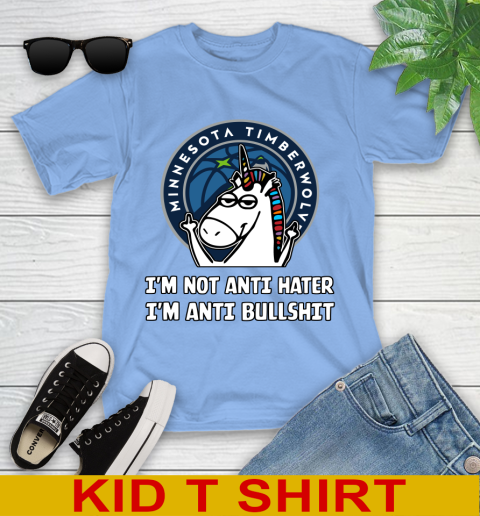 Minnesota Timberwolves NBA Basketball Unicorn I'm Not Anti Hater I'm Anti Bullshit Youth T-Shirt 11