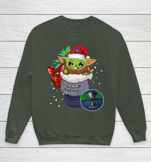Minnesota Timberwolves Christmas Baby Yoda Star Wars Funny Happy NBA Youth Sweatshirt 10