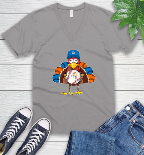 Miami Marlins Turkey thanksgiving V-Neck T-Shirt 4