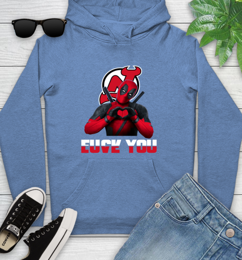 NHL New Jersey Devils Deadpool Love You Fuck You Hockey Sports Youth Hoodie 13