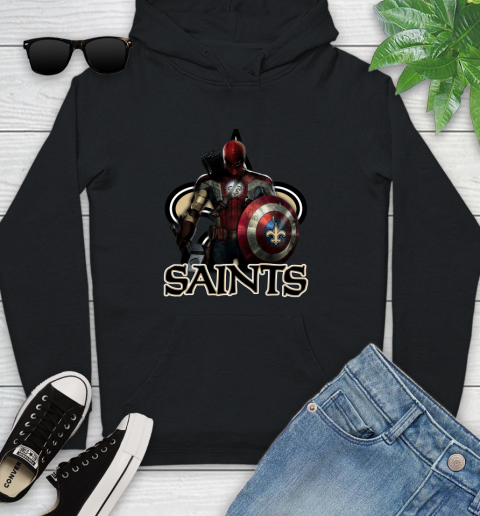 NFL Captain America Thor Spider Man Hawkeye Avengers Endgame Football New Orleans Saints Youth Hoodie 2