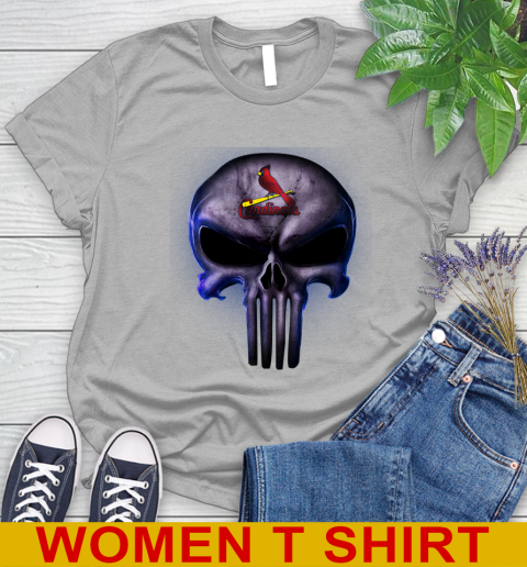 St.Louis Cardinals MLB Baseball Punisher Skull Sports Women's T-Shirt 5