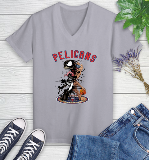 NBA New Orleans Pelicans Basketball Venom Groot Guardians Of The Galaxy Women's V-Neck T-Shirt 4