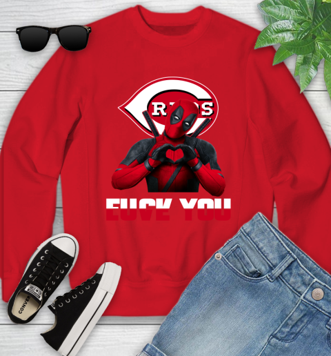 MLB Cincinnati Reds Deadpool Love You Fuck You Baseball Sports Youth Sweatshirt 8