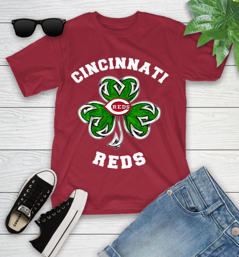 MLB Cincinnati Reds Three Leaf Clover St Patrick's Day Baseball Sports Youth T-Shirt 14