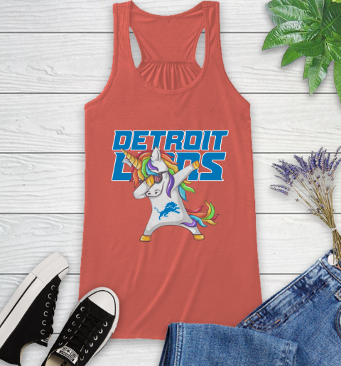 Detroit Lions NFL Football Funny Unicorn Dabbing Sports Racerback Tank 4