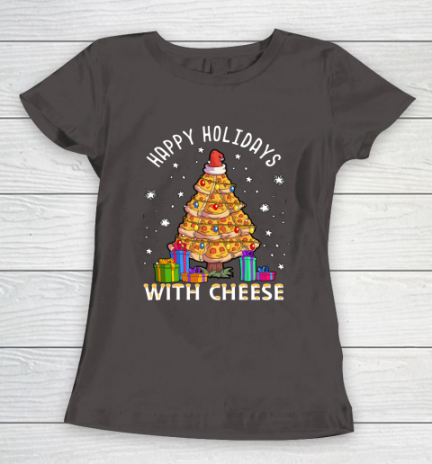 Happy Holidays With Cheese Shirt Pizza Christmas Tree Women's T-Shirt 7