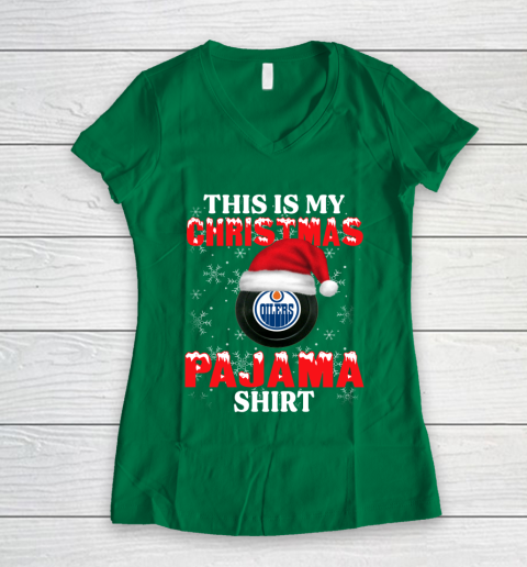 Edmonton Oilers This Is My Christmas Pajama Shirt NHL Women's V-Neck T-Shirt 3