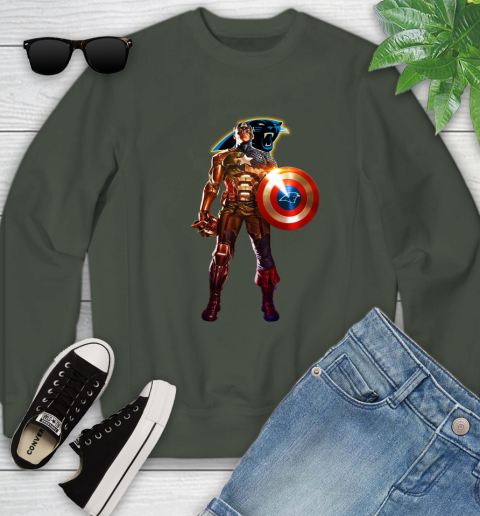 NFL Captain America Marvel Avengers Endgame Football Sports Carolina Panthers Youth Sweatshirt 10