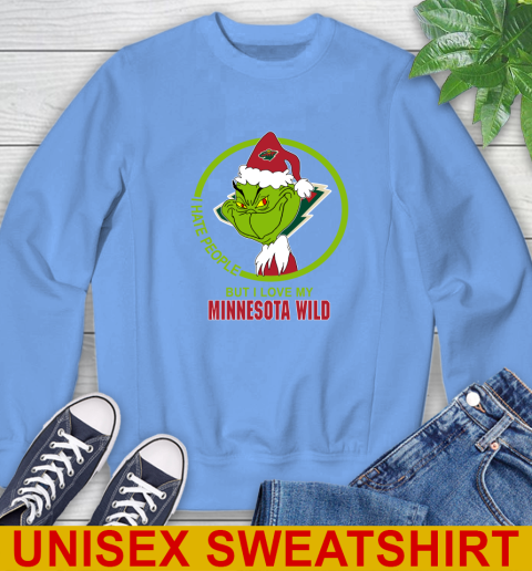 Minnesota Wild NHL Christmas Grinch I Hate People But I Love My Favorite Hockey Team Sweatshirt 11