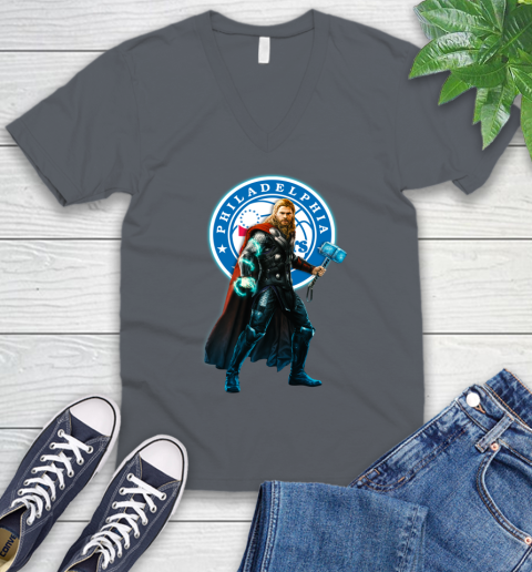 NBA Thor Avengers Endgame Basketball Philadelphia 76ers V-Neck T-Shirt 5