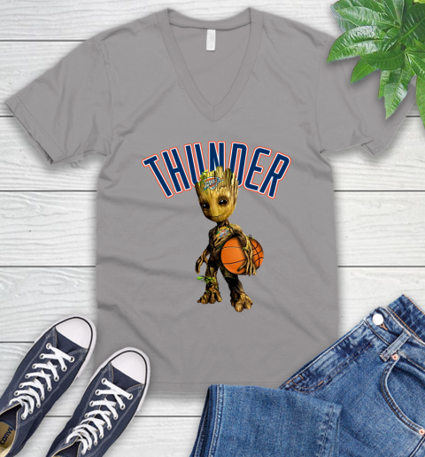 Oklahoma City Thunder NBA Basketball Groot Marvel Guardians Of The Galaxy V-Neck T-Shirt 4