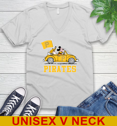 MLB Baseball Pittsburgh Pirates Pluto Mickey Driving Disney Shirt V-Neck T-Shirt