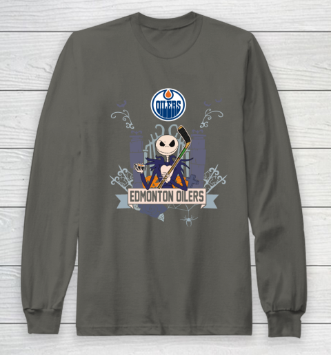 NHL Edmonton Oilers Hockey Jack Skellington Halloween Long Sleeve T-Shirt 5