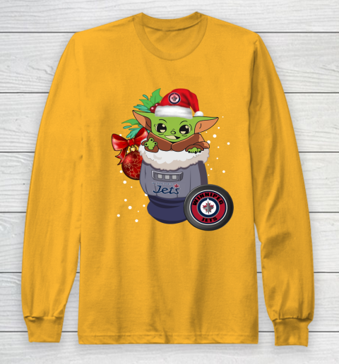 Winnipeg Jets Christmas Baby Yoda Star Wars Funny Happy NHL Long Sleeve T-Shirt 3