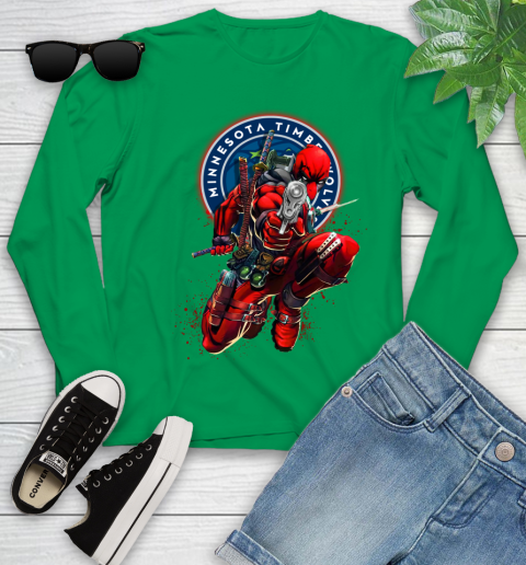 NBA Deadpool Marvel Comics Sports Basketball Minnesota Timberwolves Youth Long Sleeve 6