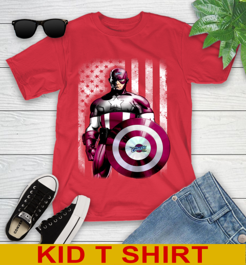 Cleveland Cavaliers NBA Basketball Captain America Marvel Avengers American Flag Shirt Youth T-Shirt 11