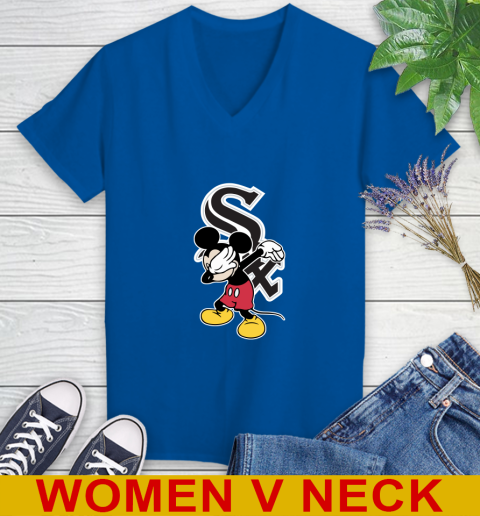 Chicago White Sox MLB Baseball Dabbing Mickey Disney Sports Women's V-Neck T-Shirt 11