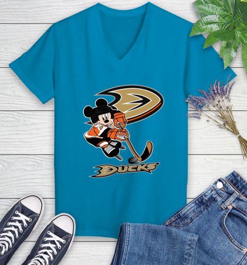 NHL Anaheim Ducks Mickey Mouse Disney Hockey T Shirt Women's V-Neck T-Shirt 7
