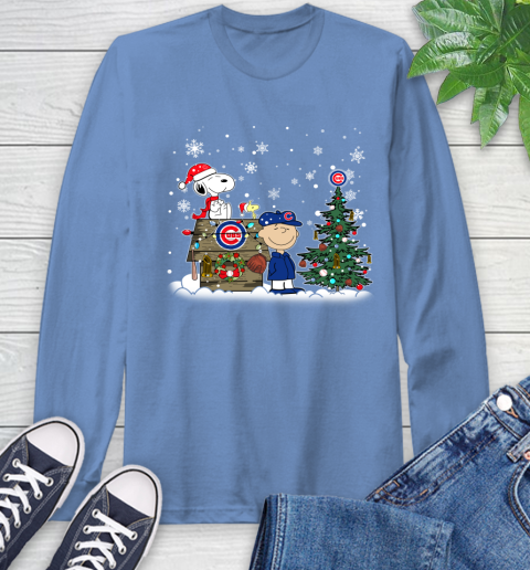 MLB Chicago Cubs Snoopy Charlie Brown Christmas Baseball Commissioner's Trophy Long Sleeve T-Shirt 12