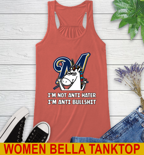 Milwaukee Brewers MLB Baseball Unicorn I'm Not Anti Hater I'm Anti Bullshit Racerback Tank 4