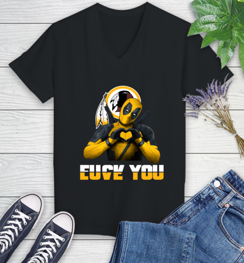 NHL Washington Redskins Deadpool Love You Fuck You Football Sports Women's V-Neck T-Shirt