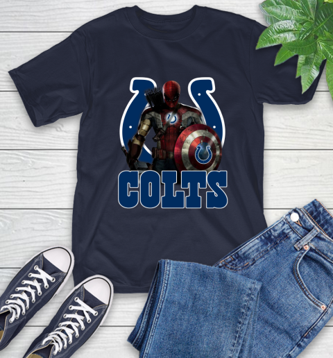 NFL Captain America Thor Spider Man Hawkeye Avengers Endgame Football Indianapolis Colts T-Shirt 4