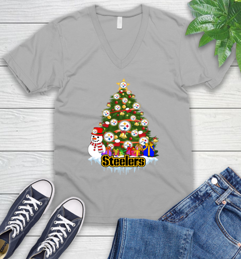 Pittsburgh Steelers Merry Christmas NFL Football Sports V-Neck T-Shirt 4
