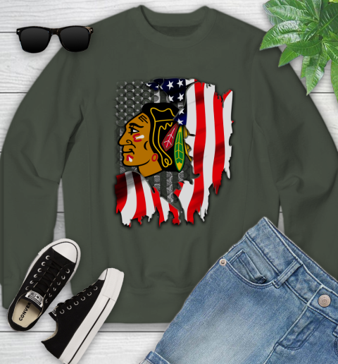 Chicago Blackhawks NHL Hockey American Flag Youth Sweatshirt 9