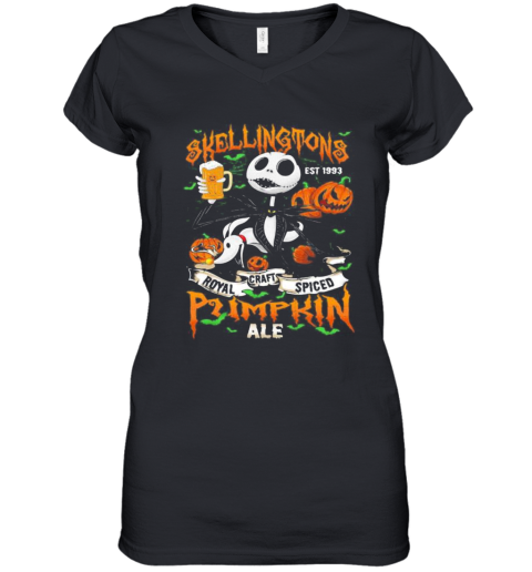 Halloween Jack Skellington Est 1993 Royal Craft Spiced Pumpkin Ale Women's V-Neck T-Shirt
