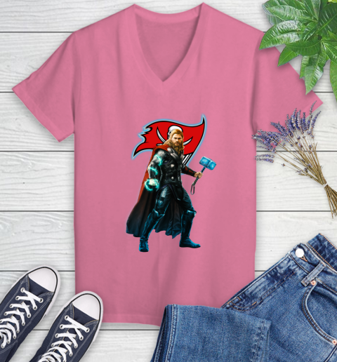 NFL Thor Avengers Endgame Football Tampa Bay Buccaneers Women's V-Neck T-Shirt 13