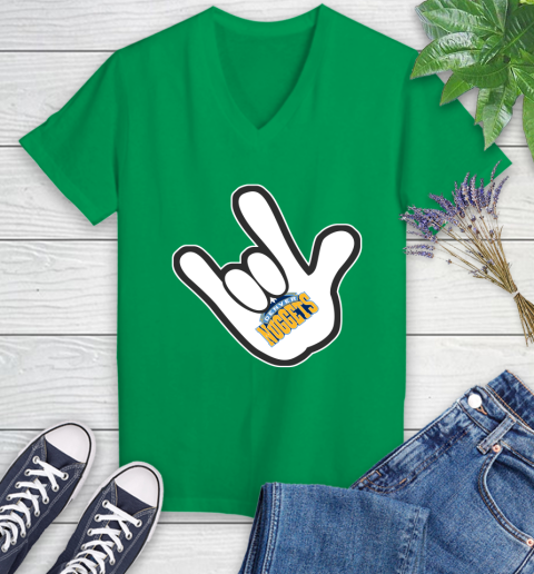 Denver Nuggets NBA Basketball Mickey Rock Hand Disney Women's V-Neck T-Shirt 5