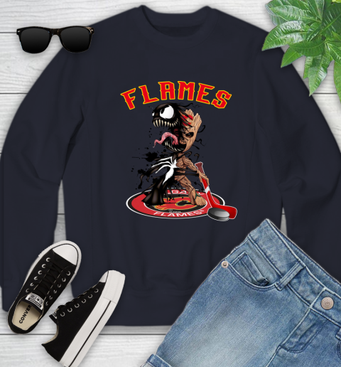 NHL Calgary Flames Hockey Venom Groot Guardians Of The Galaxy Youth Sweatshirt 3