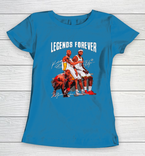 Kobe Bryant Lebron James And Michael Jordan Legends Forever Signatures Women's T-Shirt 6