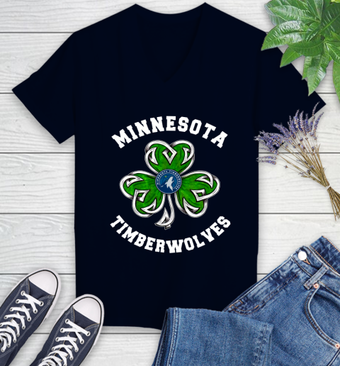 NBA Minnesota Timberwolves Three Leaf Clover St Patrick's Day Basketball Sports Women's V-Neck T-Shirt 2