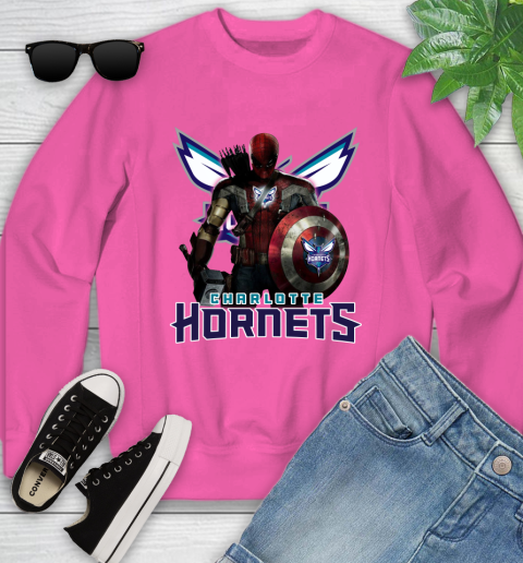 Charlotte Hornets NBA Basketball Captain America Thor Spider Man Hawkeye Avengers Youth Sweatshirt 7