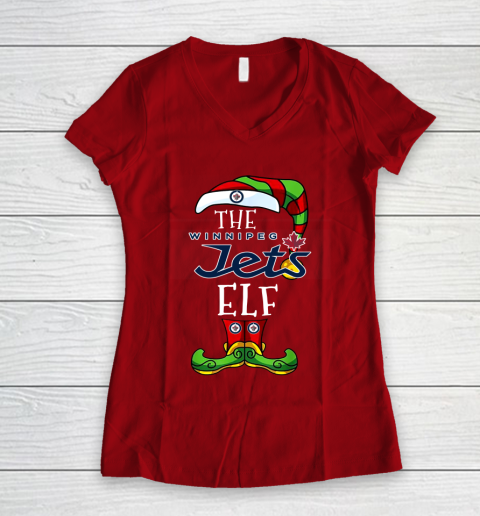 Winnipeg Jets Christmas ELF Funny NHL Women's V-Neck T-Shirt 8