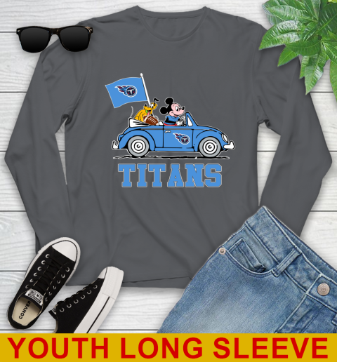NFL Football Tennessee Titans Pluto Mickey Driving Disney Shirt Youth Long Sleeve 9