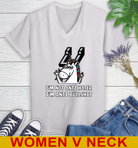 San Antonio Spurs NBA Basketball Unicorn I'm Not Anti Hater I'm Anti Bullshit Women's V-Neck T-Shirt
