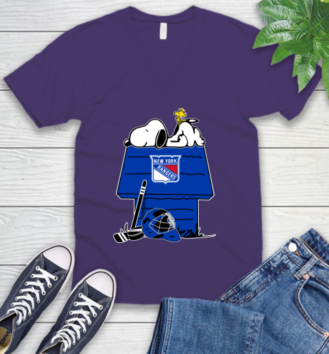 New York Rangers NHL Hockey Snoopy Woodstock The Peanuts Movie V-Neck T-Shirt 10