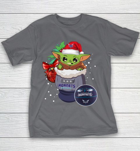 Charlotte Hornets Christmas Baby Yoda Star Wars Funny Happy NBA Youth T-Shirt 7