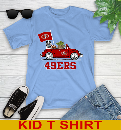 NFL Football San Francisco 49ers Darth Vader Baby Yoda Driving Star Wars Shirt Youth T-Shirt 11