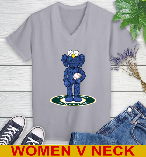 MLB Baseball Oakland Athletics Kaws Bff Blue Figure Shirt Women's V-Neck T-Shirt 5