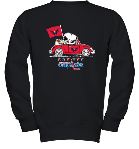 Snoopy And Woodstock Ride The Washington Capitals Car NHL Youth Sweatshirt