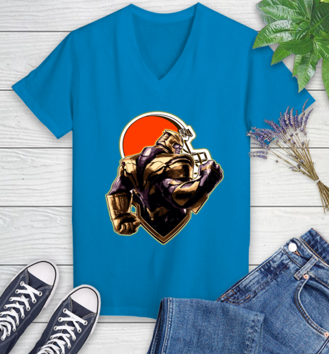 NFL Thanos Avengers Endgame Football Sports Cleveland Browns Women's V-Neck T-Shirt 7
