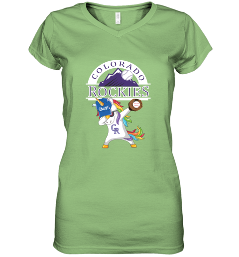 Hip Hop Dabbing Unicorn Flippin Love Colorado Rockies Women's V-Neck T-Shirt